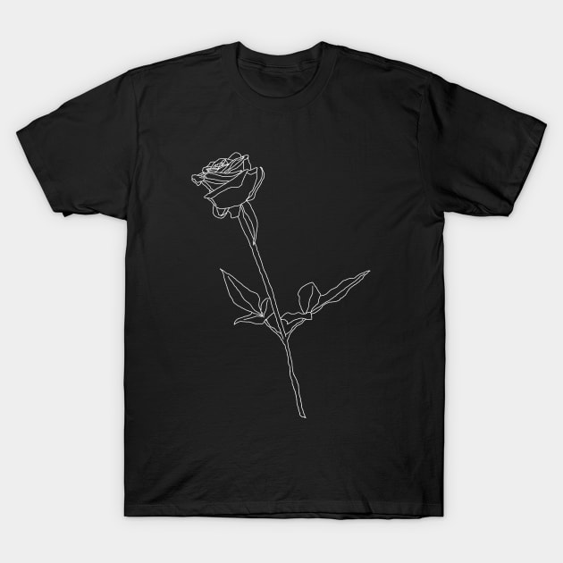 Rose Line Art Monochrome Illustration T-Shirt by mareescatharsis